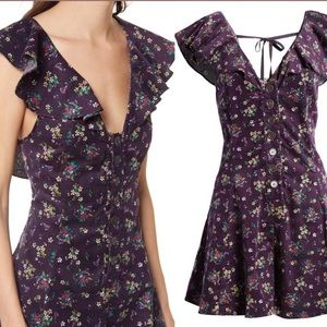Free People Violet Visions floral ruffle corduroy romper